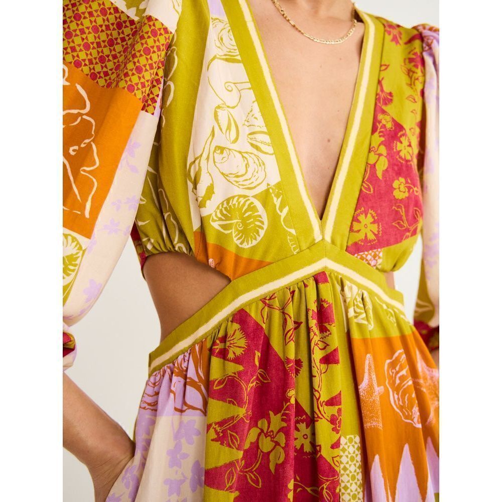 Mon Renn Cove Patchwork Long Sleeve Midi Dress In Patchwork Size S NWT $189 - Picture 5 of 12